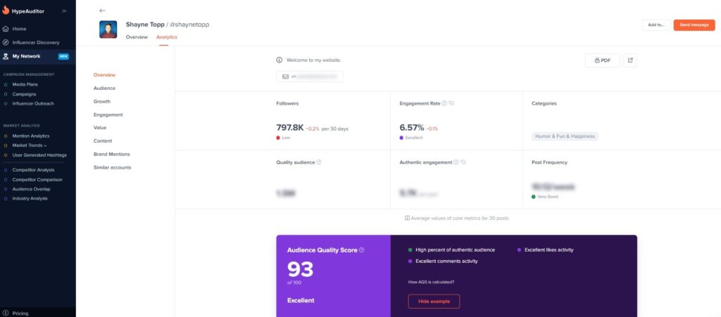 Hype Audit dashboard