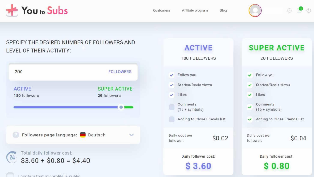You To Subs Pricing Page