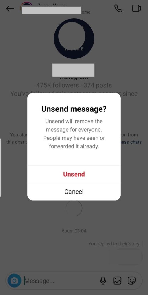 Instagram unsend message