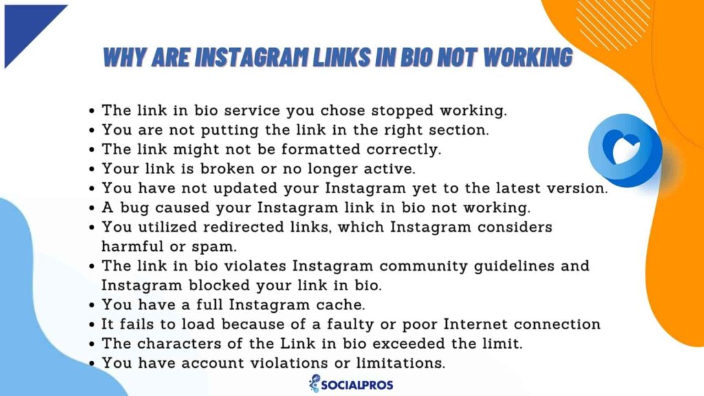 instagram link in bio not working