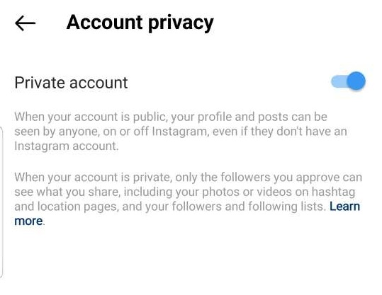 Hide following list Instagram by using private mode