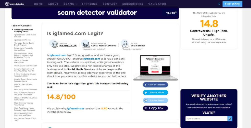 Igfamed Review in Scam-Detector