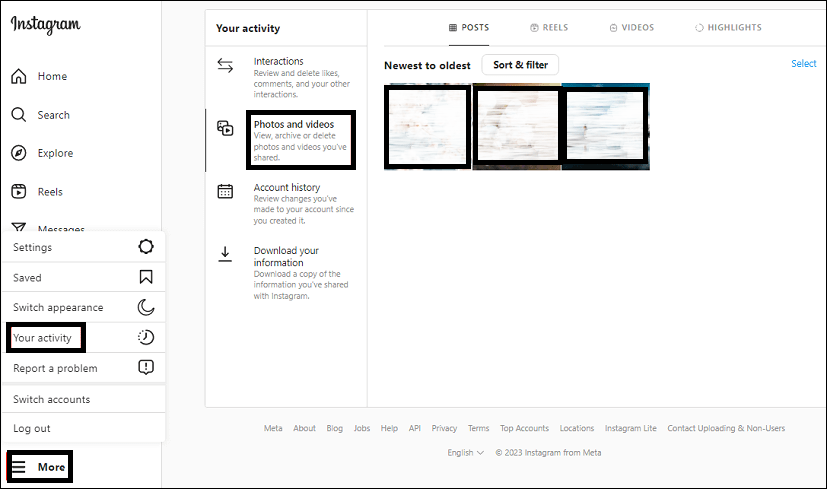 how to delete posts on instagram pc