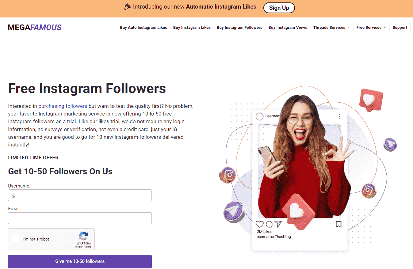 Does Megafamous offer 1000 free Instagram followers trial?