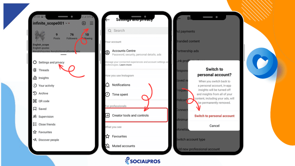 how to switch from a creator account to a personal account on instagram