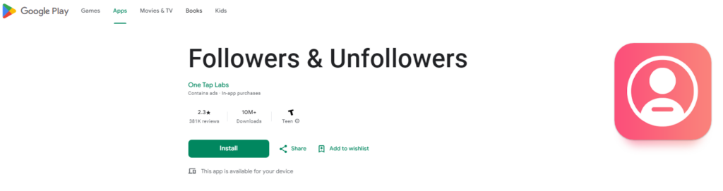 Followers & Unfollowers; One of the Instagram Unfollow Apps for Android
