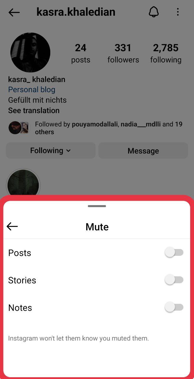 Muting someone on Instagram