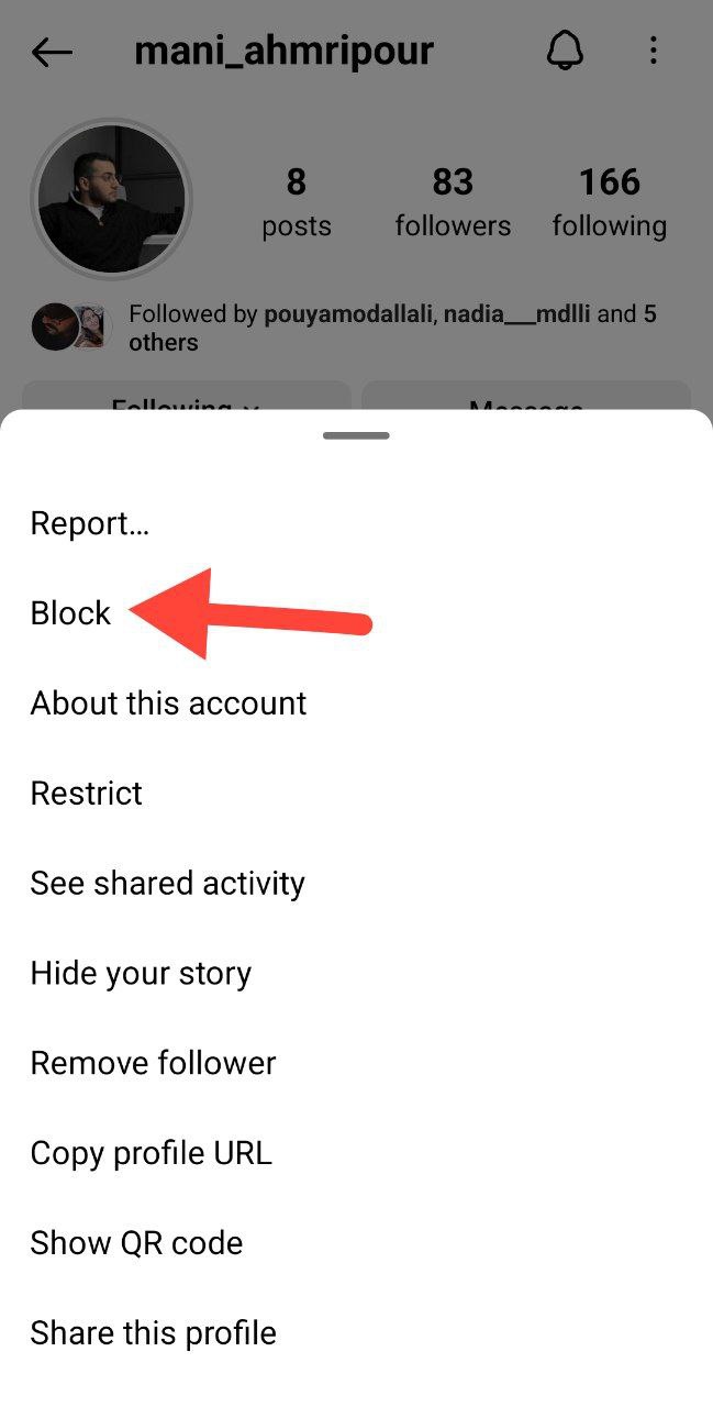 Blocking someone on Instagram