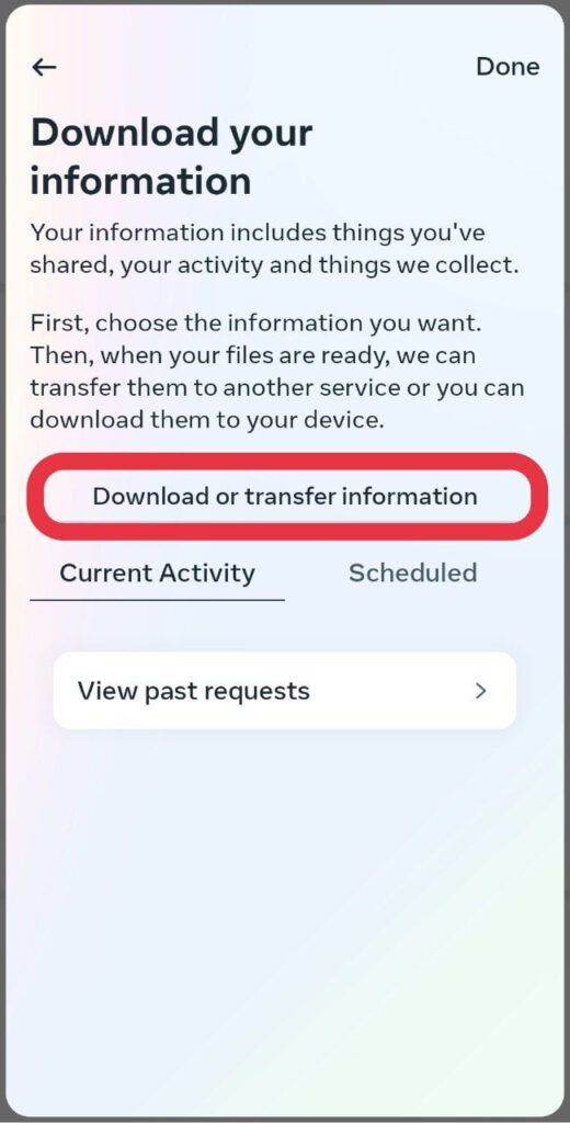 'Download or transfer information' option