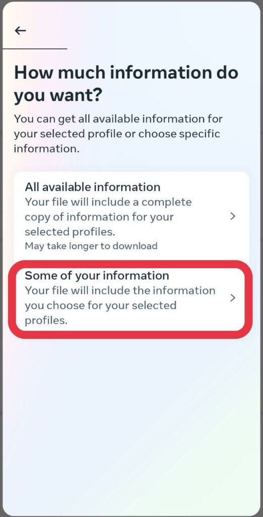 Selecting 'Some of your information' option