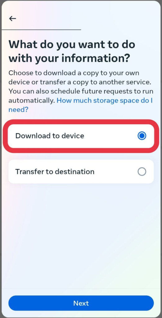 'Download to device' option