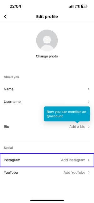 How to Link Instagram to TikTok-Second Step 
