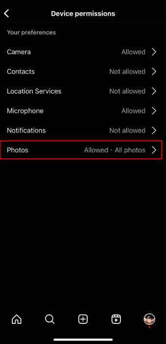 allow photo access on IG