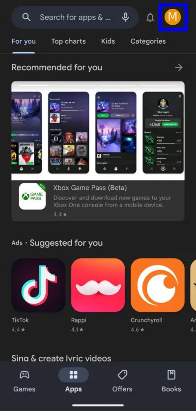 Tap On Your Profile Icon In Google Play